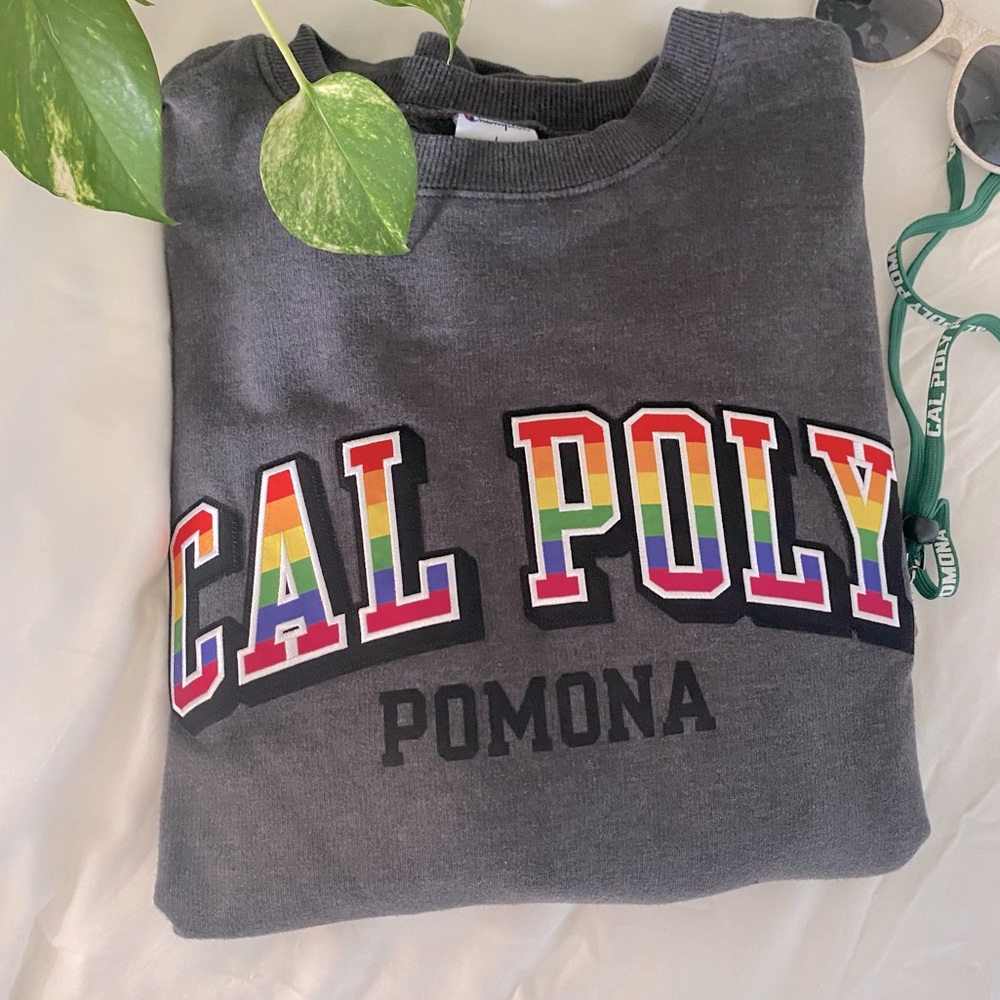 Unisex Cal Poly Pomona Rainbow Pride Grey Collegiate Crewneck Sweater Sweatshirt